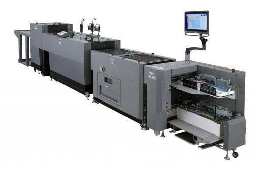 Duplo's revolutionaire DBM-600 & DBM-600T gecombineerd met de DSF-2200 sheet feeder en Slitter / Cutter / Creaser-module